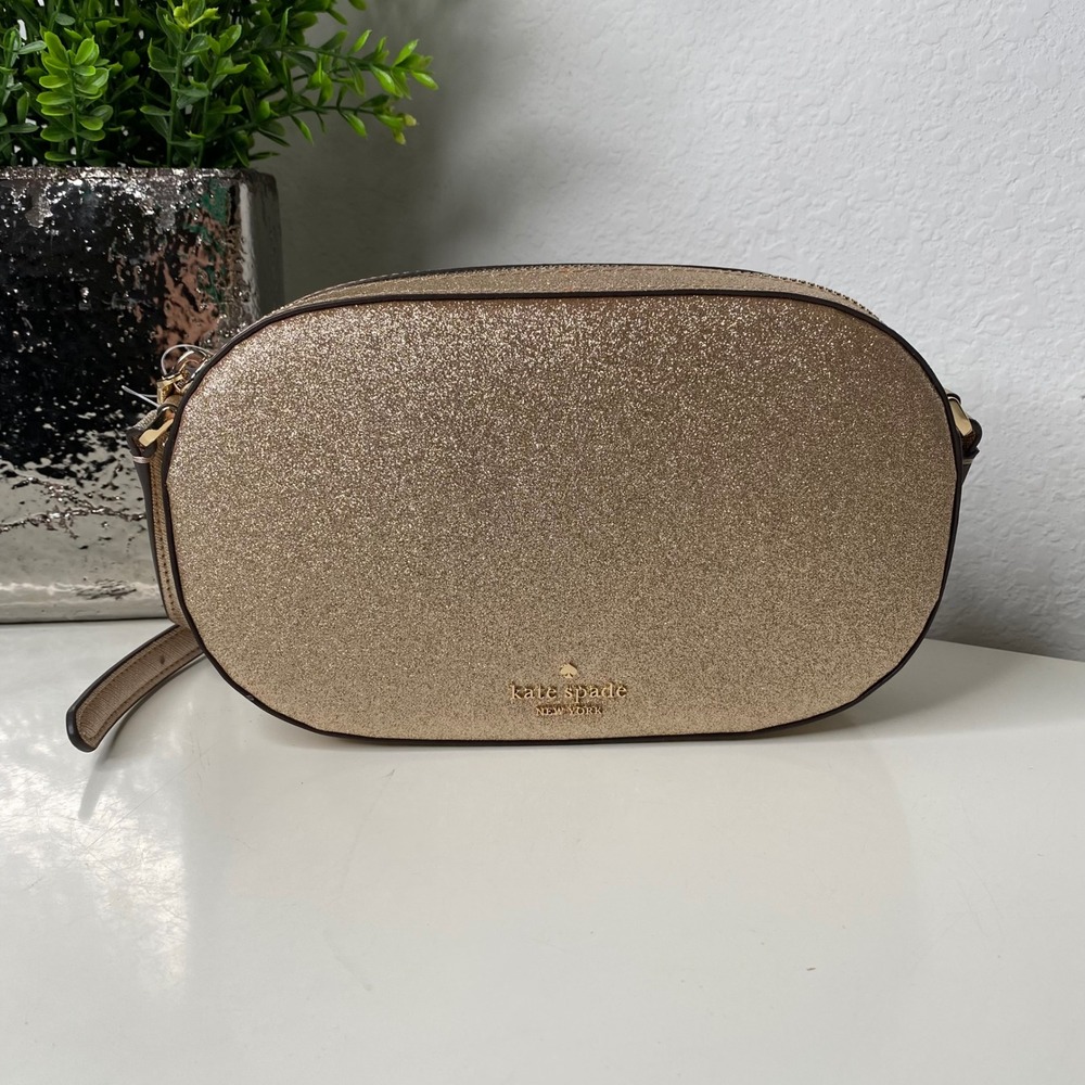 Kate Spade‎ Glimmer Glitter Camera Bag Gold Crossbody Glam NEW